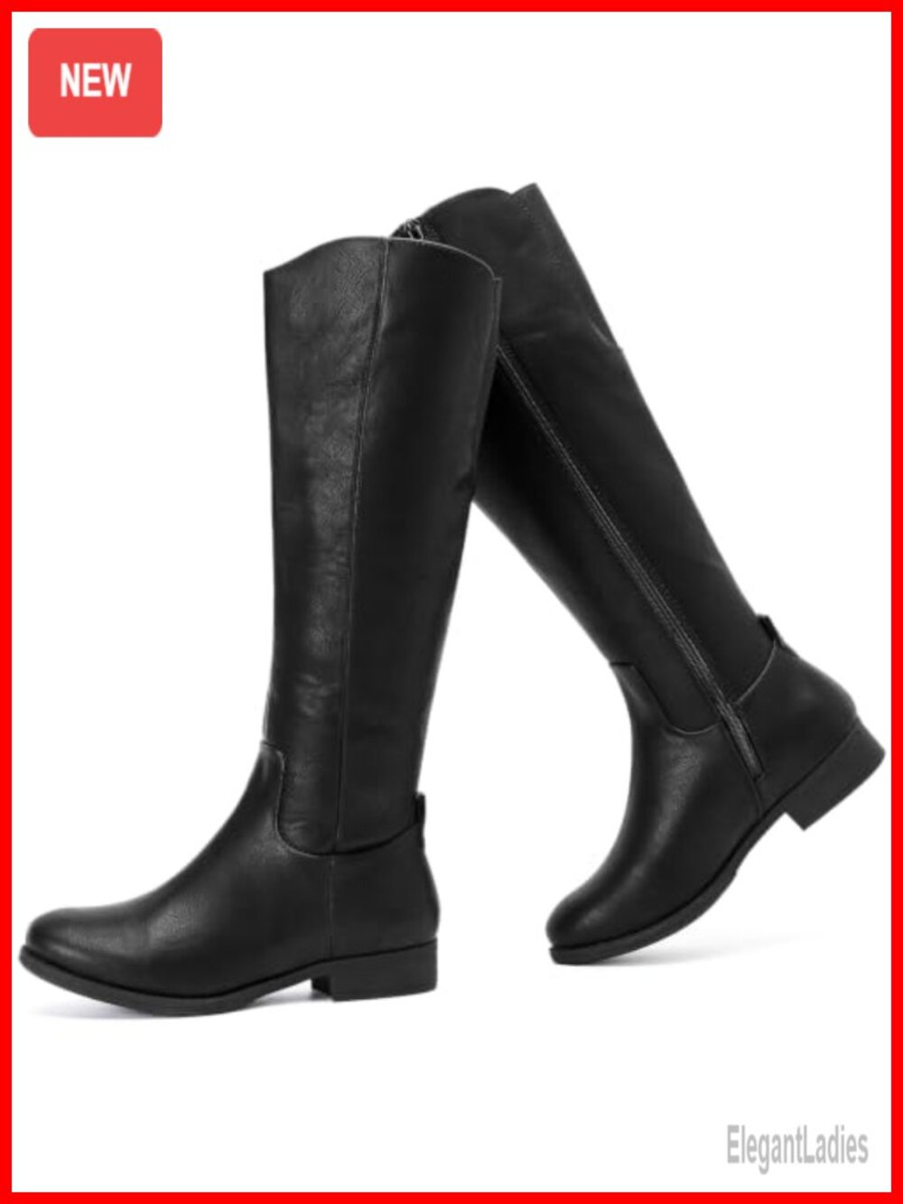 Women's Knee High Riding Boots Faux Leather Side Zip Round Toe Flat